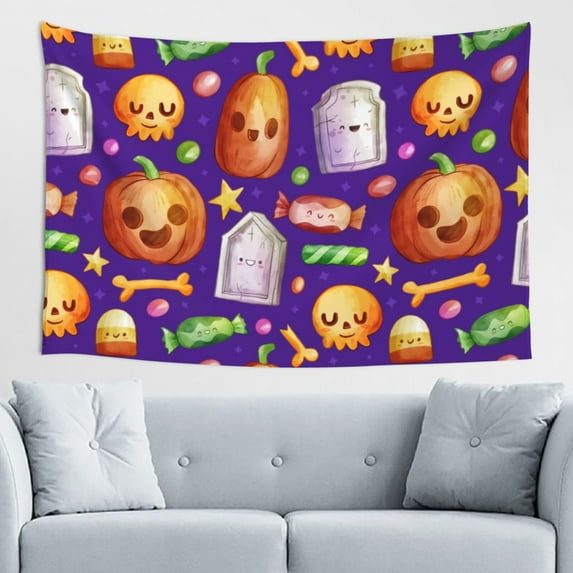 XMXT Wall Tapestry, Halloween Candy Skeleton Cartoon Print Wall Decor Tapestry for Bedroom, 60 x 40 inches