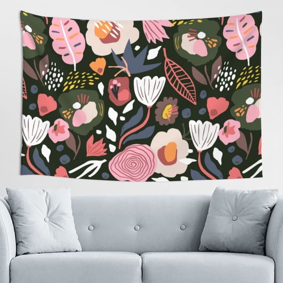 XMXT Wall Tapestry, Watercolor Floral Doodle Print Wall Decor Tapestry for Bedroom, 60 x 40 inches Multicolor