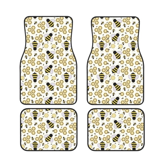 XMXT Waterproof Floor Mats for Cars, Cartoon Bees Fun Print Car Floor Mats All Weather Universal Fit Auto Carpet Car Accessories, 4 Piece