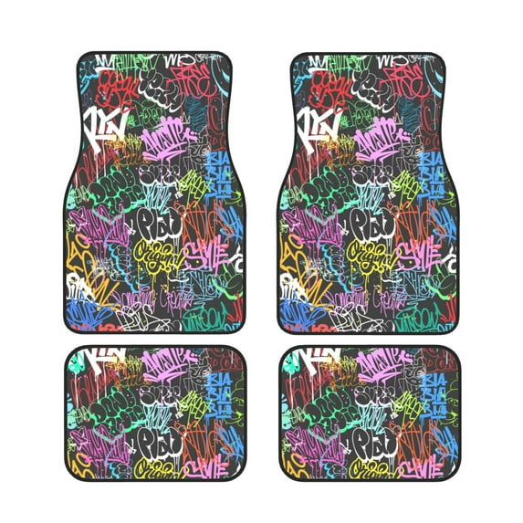 XMXT Waterproof Floor Mats for Cars, Colorful Graffiti Print Non-Slip Universal Fit Auto Carpet Car Decor Mat for Women Men, Set of 4