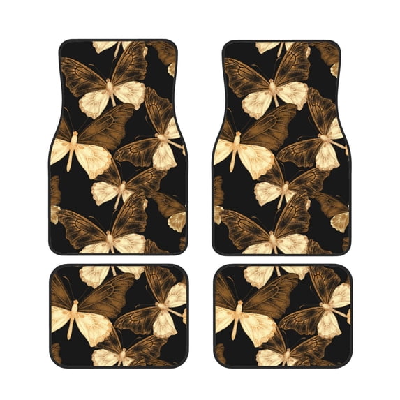 XMXT Waterproof Floor Mats for Cars, Gold Mechanical Butterfly Non-Slip Universal Fit Auto Carpet Car Decor Mat for Women Men, Set of 4