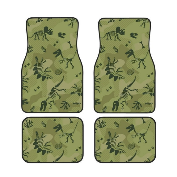 XMXT Waterproof Floor Mats for Cars, Green Dinosaur Skeleton Non-Slip Universal Fit Auto Carpet Car Decor Mat for Women Men, Set of 4