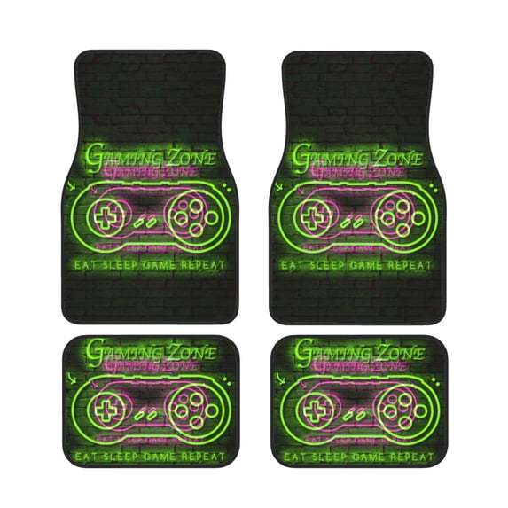 XMXT Waterproof Floor Mats for Cars, Handle Neon Green Print Car Floor Mats All Weather Universal Fit Auto Carpet Car Accessories, 4 Piece