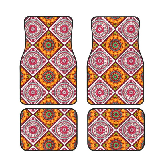 XMXT Waterproof Floor Mats for Cars, Vintage Ethnic Seamless Prints Universal Fit Auto Carpet Car Mats, Set of 4