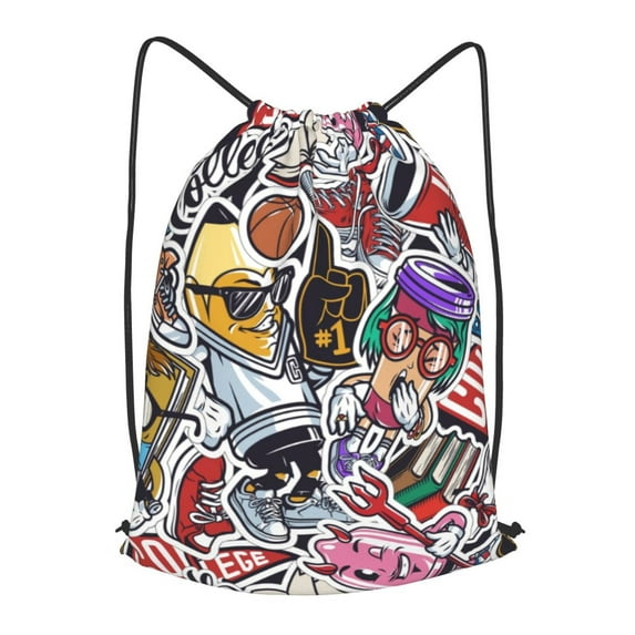 XMXT Waterproof Gym Bag, College Colorful Graffiti Print Drawstring Backpack for Men, s Multicolor