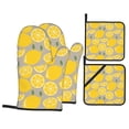thumbnail image 1 of XMXT Waterproof Oven Mitts and Pot Holders Sets, Yellow Lemon Cartoon Print Sets Kitchen Cooking Heat Resistant, 4 Pcs, 1 of 8