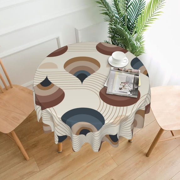 XMXT Waterproof Round Table Cloth, Abstract Geometric Illustration Tablecloth Polyester Table Cover for Home Kitchen Dining Party Room Decor, 60 inches