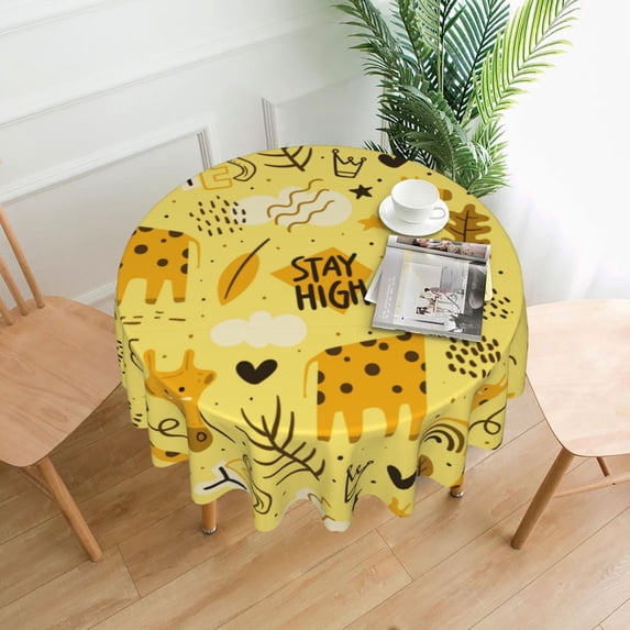 XMXT Waterproof Round Table Cloth, Cartoon Yellow Giraffe Tablecloth Polyester Table Cover for Home Kitchen Dining Party Room Decor, 60 inches
