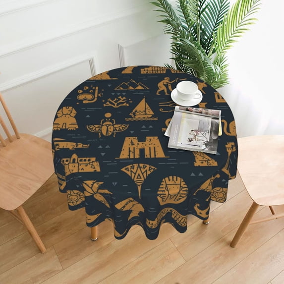XMXT Waterproof Round Table Cloth, Egyptian Cultural Graffiti Tablecloth Polyester Table Cover for Home Kitchen Dining Party Room Decor, 60 inches