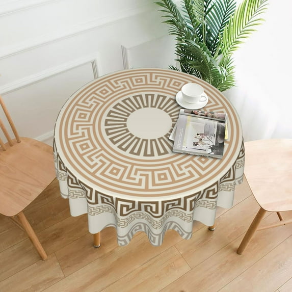 XMXT Waterproof Round Table Cloth, Geometric Back Print Tablecloth Polyester Table Cover for Home Kitchen Dining Party Room Decor, 60 inches