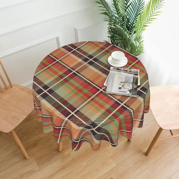 XMXT Waterproof Round Table Cloth, Mondrian Colorful Plaid Tablecloth Polyester Table Cover for Home Kitchen Dining Party Room Decor, 60 inches