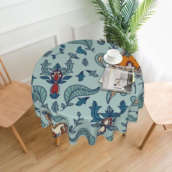 XMXT Waterproof Round Table Cloth, Persian Carpet Blue Pattern Tablecloth Polyester Table Cover for Home Kitchen Dining Party Room Decor, 60 inches