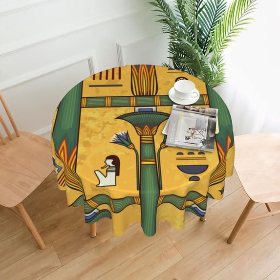 XMXT Waterproof Round Table Cloth, Vintage Hieroglyphics Print Tablecloth Polyester Table Cover for Home Kitchen Dining Party Room Decor, 60 inches