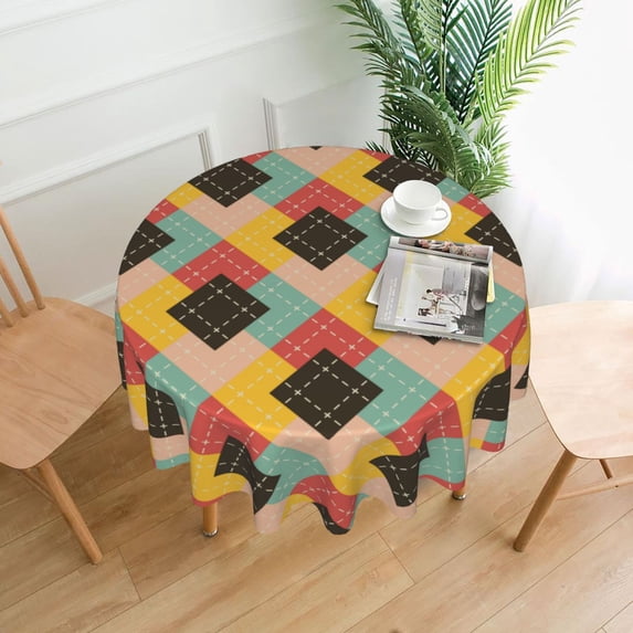 XMXT Waterproof Round Table Cloth, Vintage Prismatic Prints Tablecloth Polyester Table Cover for Home Kitchen Dining Party Room Decor, 60 inches