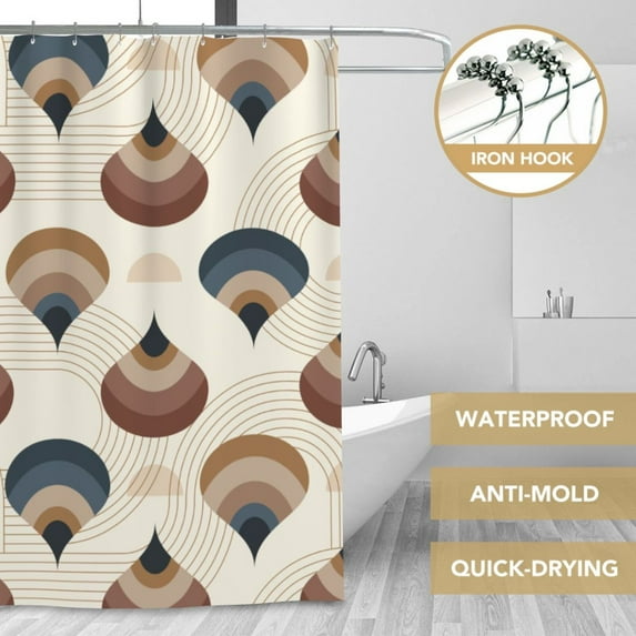 XMXT Waterproof Shower Curtain Liner with Iron Hooks, Abstract Geometric Illustration Shower Curtains for Bathroom Decor Accessories, 72 x 72 inches