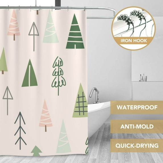 XMXT Waterproof Shower Curtain Liner with Iron Hooks, Cartoon Colorful Christmas Trees Shower Curtains for Bathroom Decor Accessories, 72 x 72 inches