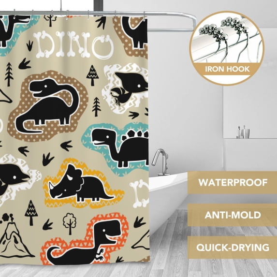 XMXT Waterproof Shower Curtain Liner with Iron Hooks, Cartoon Dinosaur Doodle Shower Curtains for Bathroom Decor Accessories, 72 x 72 inches