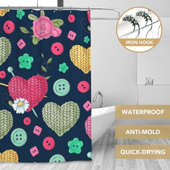 XMXT Waterproof Shower Curtain Liner with Iron Hooks, Cartoon Knit Love Print Shower Curtains for Bathroom Decor Accessories, 72 x 72 inches