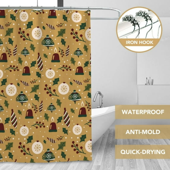 XMXT Waterproof Shower Curtain Liner with Iron Hooks, Christmas Decoration Print Shower Curtains for Bathroom Decor Accessories, 72 x 72 inches