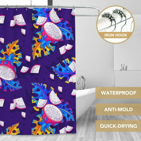 XMXT Waterproof Shower Curtain Liner with Iron Hooks, Colorful Dragon Fruits Shower Curtains for Bathroom Decor Accessories, 72 x 72 inches