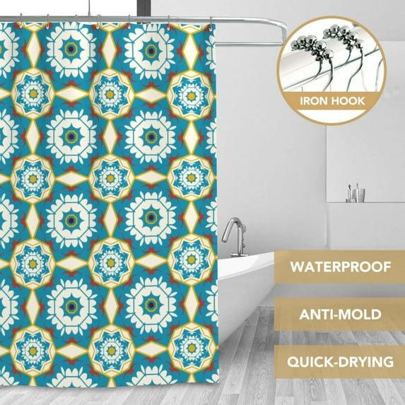 XMXT Waterproof Shower Curtain Liner with Iron Hooks, Colorful Kaleidoscope Pattern Shower Curtains for Bathroom Decor Accessories, 72 x 72 inches