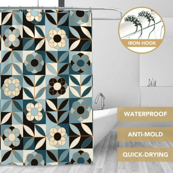 XMXT Waterproof Shower Curtain Liner with Iron Hooks, Decorative Floral Patterns Shower Curtains for Bathroom Decor Accessories, 72 x 72 inches