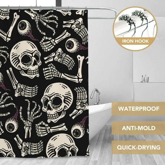 XMXT Waterproof Shower Curtain Liner with Iron Hooks, Eyeballs Skulls Bones Print Shower Curtains for Bathroom Decor Accessories, 72 x 72 inches