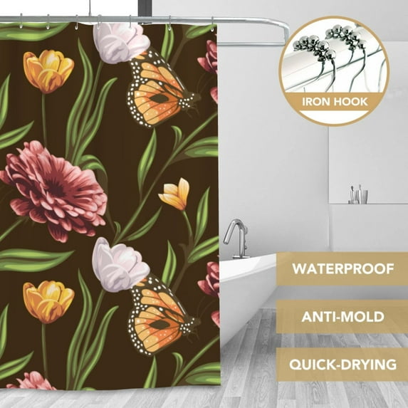 XMXT Waterproof Shower Curtain Liner with Iron Hooks, Garden Spotted Butterfly Shower Curtains for Bathroom Decor Accessories, 72 x 72 inches