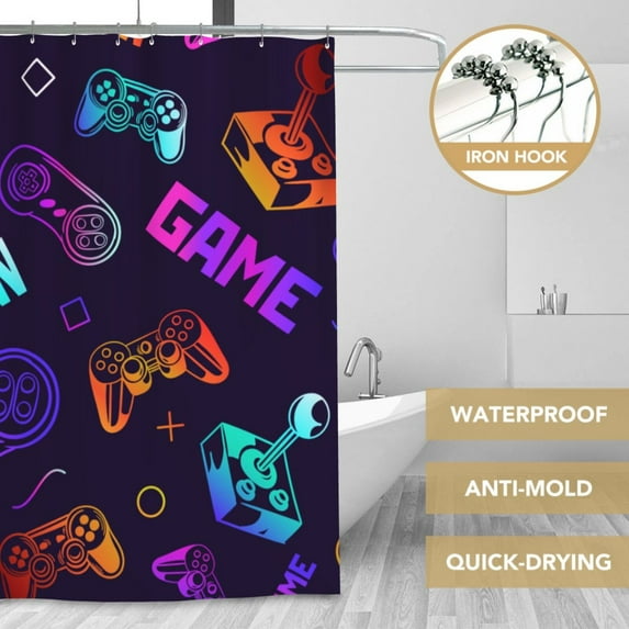 XMXT Waterproof Shower Curtain Liner with Iron Hooks, Gradient Gamepad Print Shower Curtains for Bathroom Decor Accessories, 72 x 72 inches