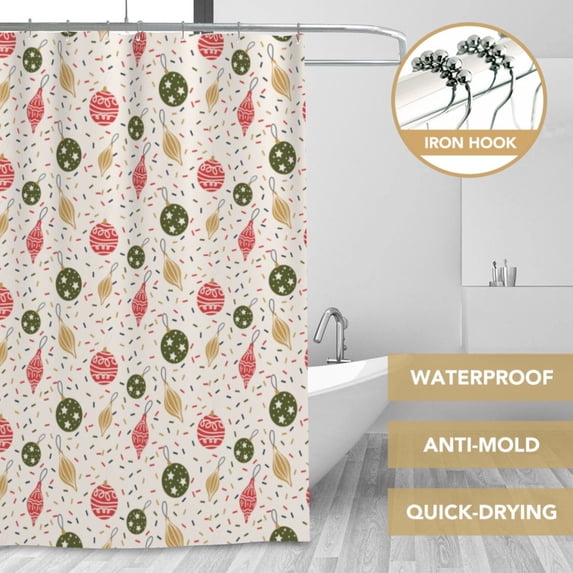 XMXT Waterproof Shower Curtain Liner with Iron Hooks, Multicolor Christmas Ball Design Shower Curtains for Bathroom Decor Accessories, 72 x 72 inches