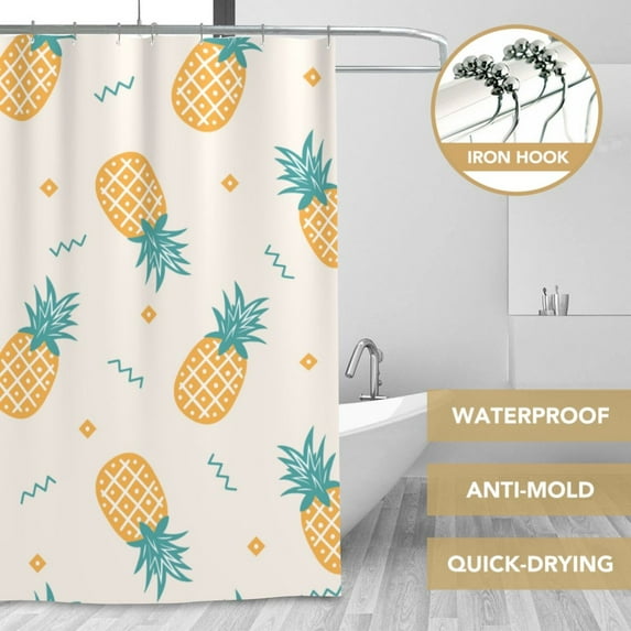 XMXT Waterproof Shower Curtain Liner with Iron Hooks, Tropical Pineapple Print Shower Curtains for Bathroom Decor Accessories, 72 x 72 inches