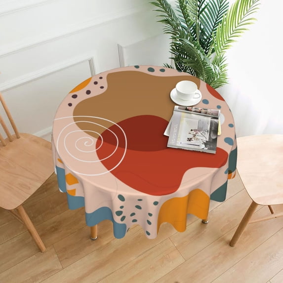 XMXT Waterproof Table Cloth, Abstract Shape Plant Graffiti Polyester Round Tablecloth for Dining Party Decor, 60 inches
