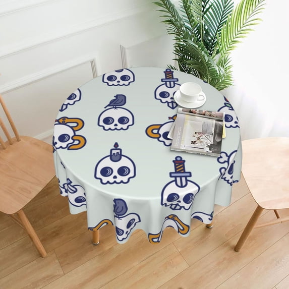 XMXT Waterproof Table Cloth, Cartoon Diverse Skulls Polyester Round Tablecloth for Dining Room Party Decor Tablecloths, 60 inches