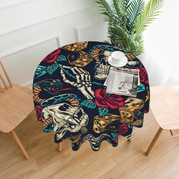 XMXT Waterproof Table Cloth, Kull Snake Flower Polyester Round Tablecloth for Dining Party Decor, 60 inches