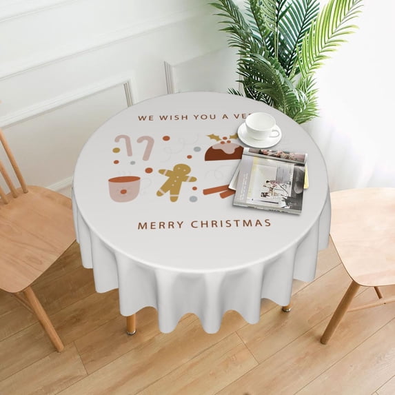 XMXT Waterproof Table Cloth, Minimalist Christmas Element Polyester Round Tablecloth for Dining Party Decor, 60 inches