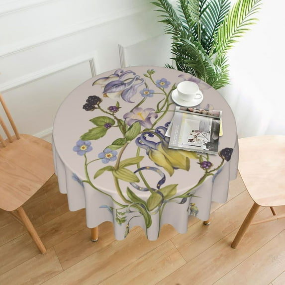 XMXT Waterproof Table Cloth, Watercolor Lilac Decoration Polyester Round Tablecloth for Dining Party Decor, 60 inches