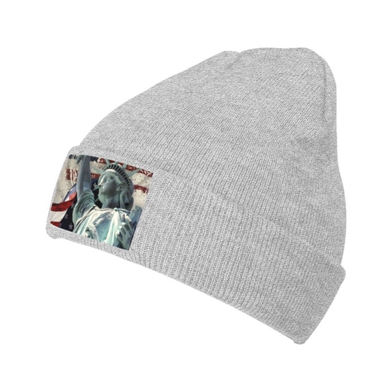 XMXT Winter Casual Beanie Hats for Men Women, American Lady Statue Vintage Print Unisex Adult Cap Warm Daily Knit Hat Skull Caps, Gray
