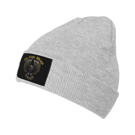 XMXT Winter Casual Beanie Hats for Men Women, Vintage Eagle Pattern Unisex Adult Cap Warm Daily Knit Hat Skull Caps, Gray