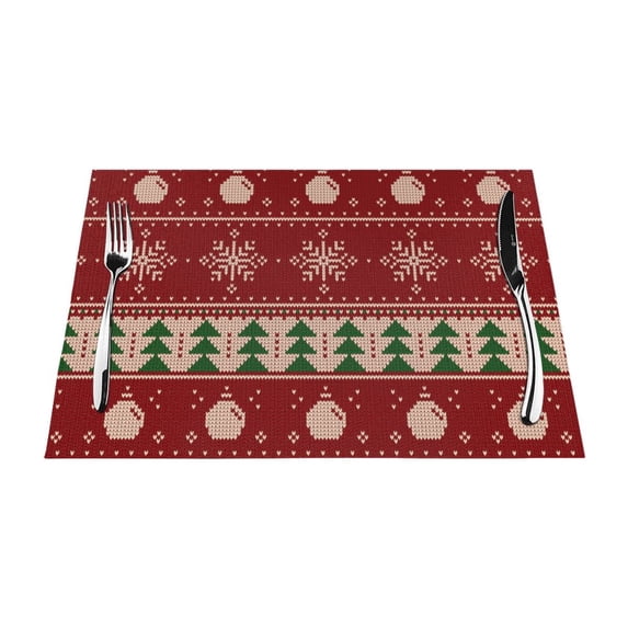 XMXT Woven Placemats Set of 1, Christmas Knit Prints Stain Resistant Table Runner Anti-Skid Place Mats for Dining Table, 12 x 18 inches