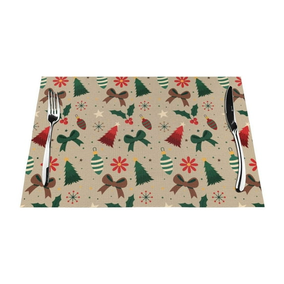 XMXT Woven Placemats Set of 1, Christmas Lights Bow Stain Resistant Table Runner Anti-Skid Place Mats for Dining Table, 12 x 18 inches