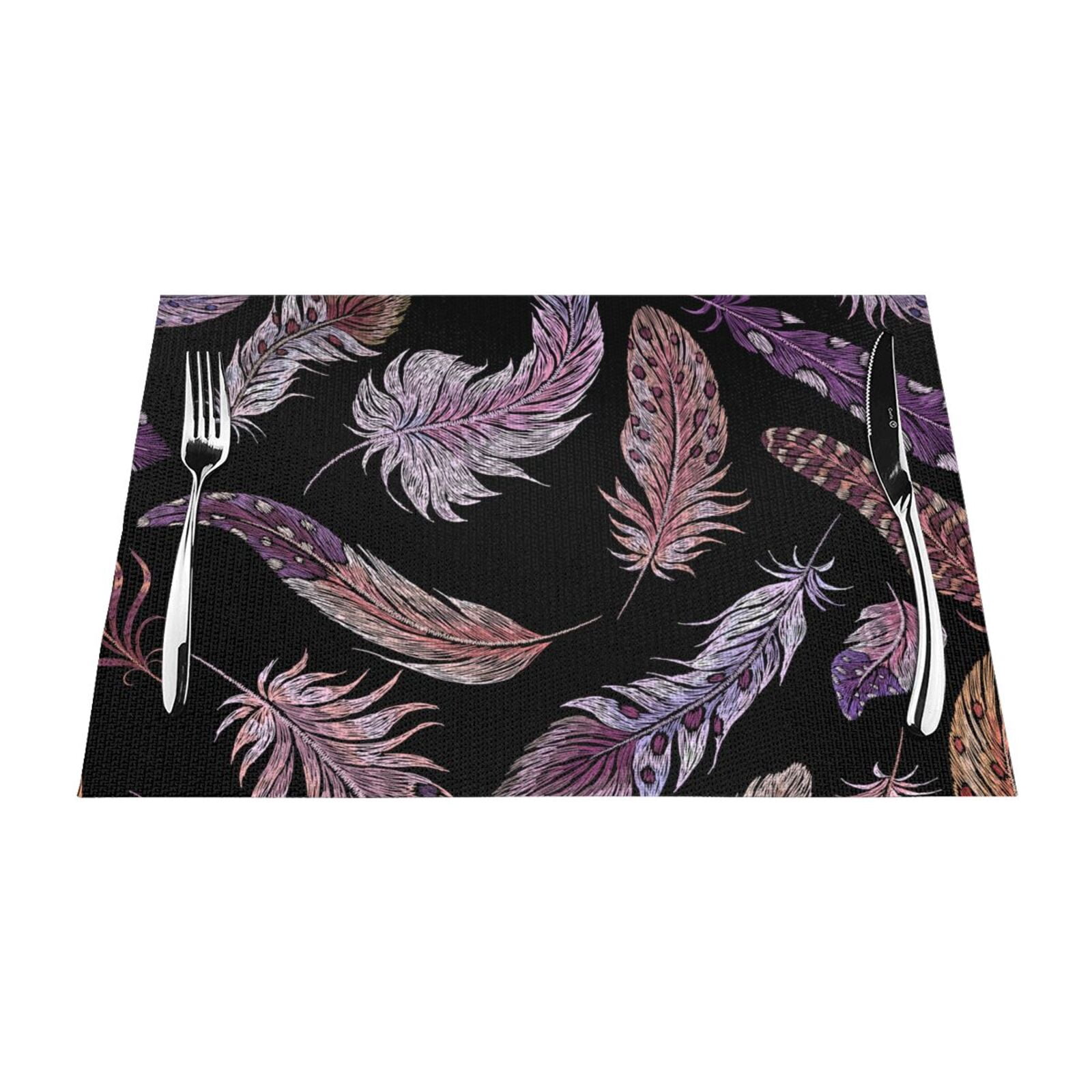 XMXT Woven Placemats Set of 1, Colorful Feather Design Stain Resistant ...
