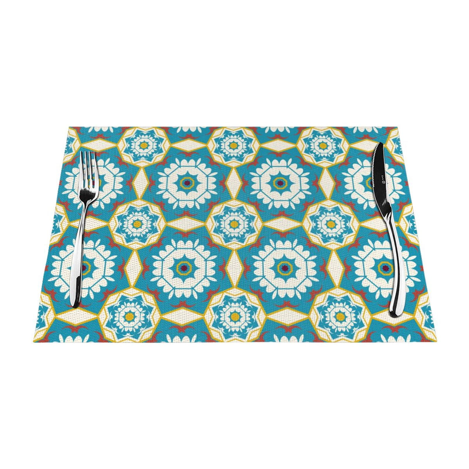 XMXT Woven Placemats Set of 1, Colorful Kaleidoscope Pattern Stain