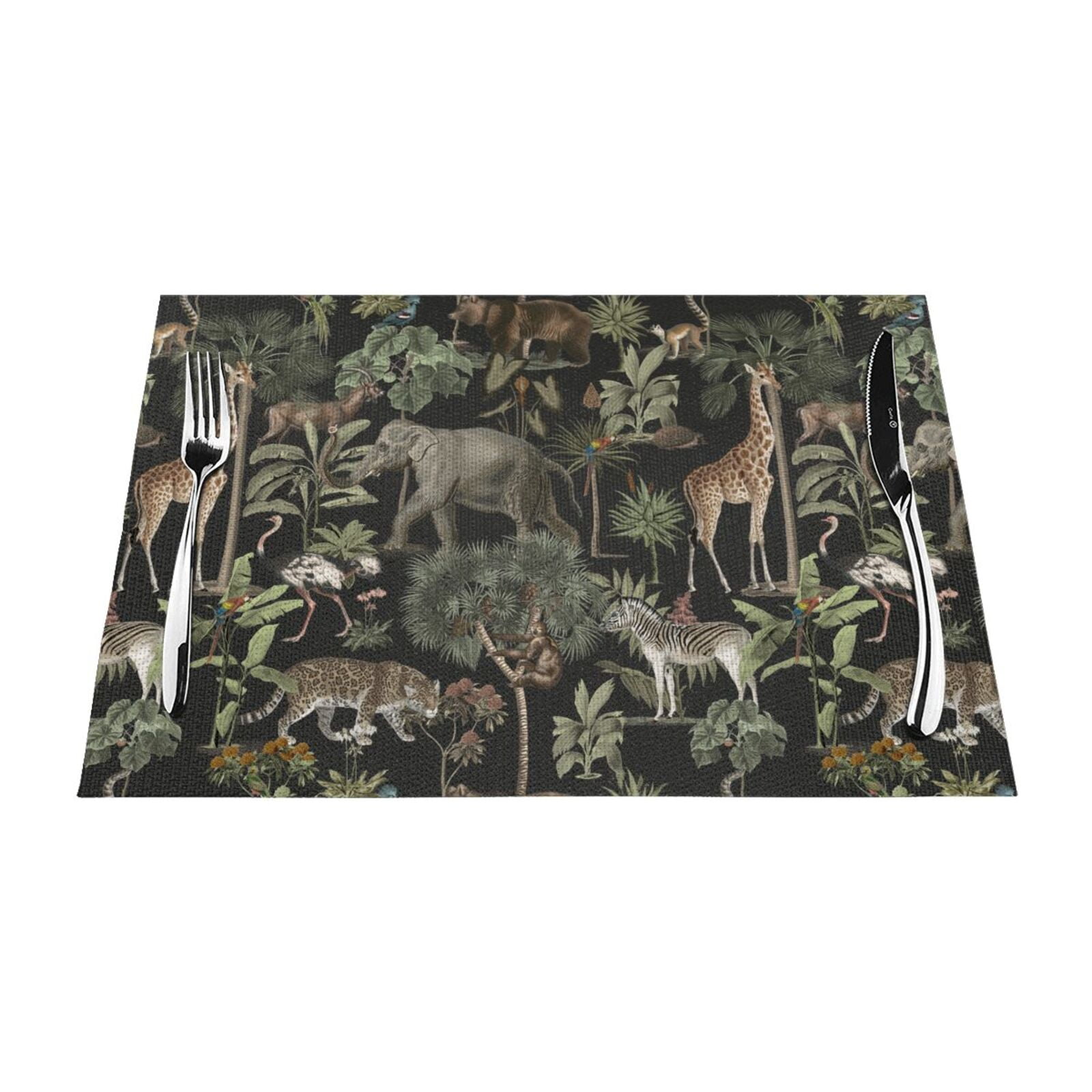 XMXT Woven Placemats Set of 1, Forest Animals Background Stain