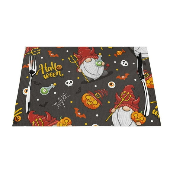 XMXT Woven Placemats Set of 1, Halloween Elf Print Stain Resistant Table Runner Anti-Skid Place Mats for Dining Table, 12 x 18 inches