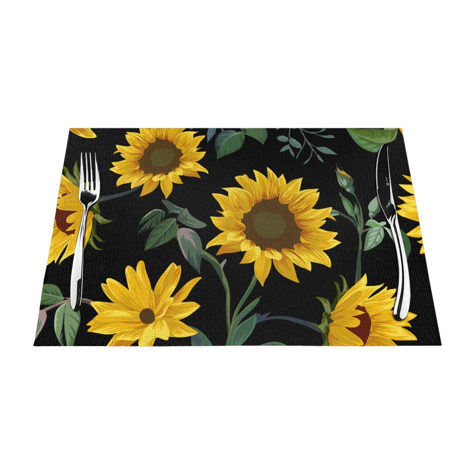 XMXT Woven Placemats Set of 1, Sunflower Black Background Stain ...