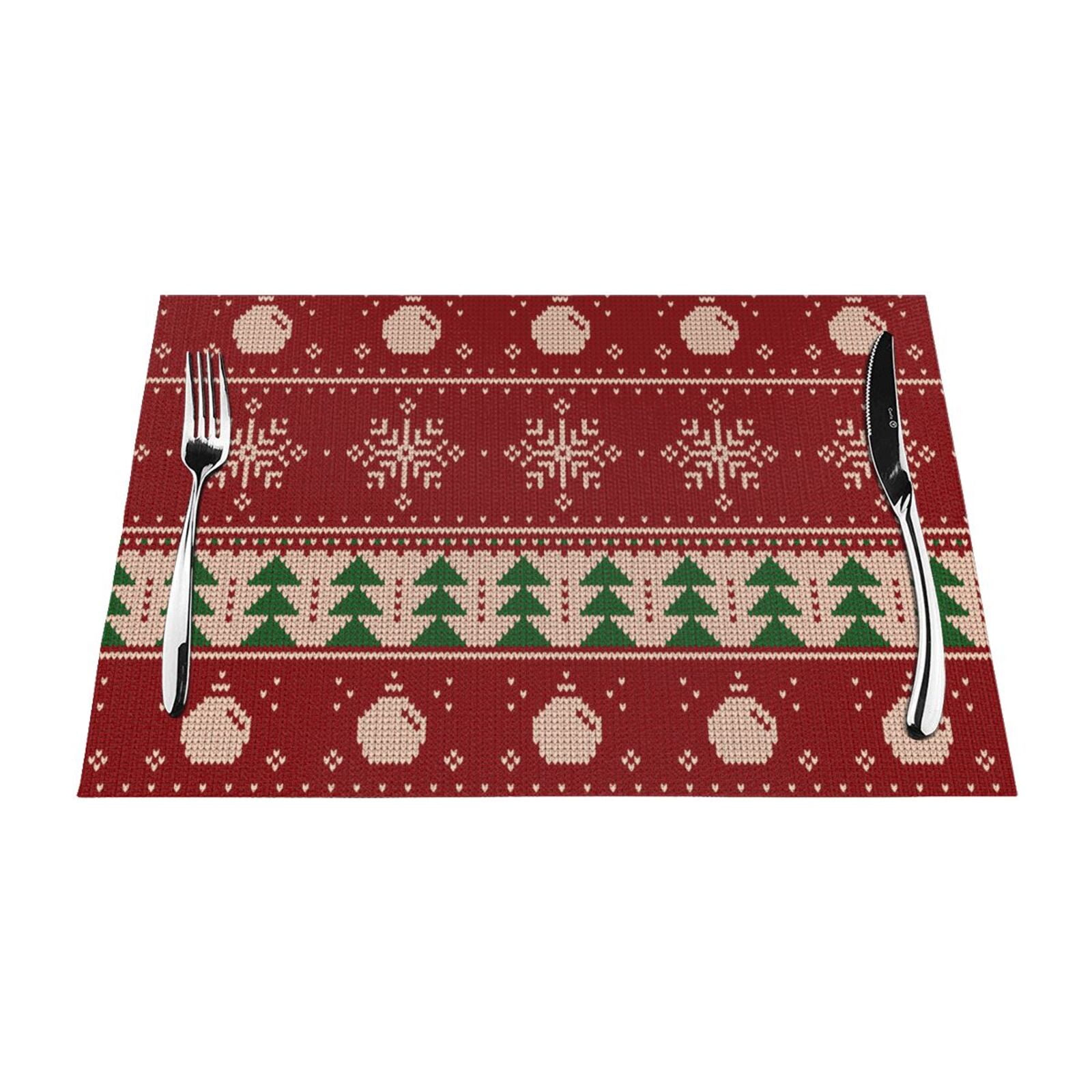 XMXT Woven Placemats Set of 4, Christmas Knit Prints Stain Resistant