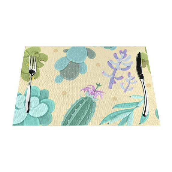 XMXT Woven Placemats Set of 4, Cute Succulents Watercolor Stain Resistant Table Runner Anti-Skid Place Mats for Dining Table, 12 x 18 inches
