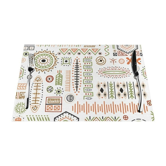 XMXT Woven Placemats Set of 6, Bohemian Decorative Graffiti Stain Resistant Table Runner Anti-Skid Place Mats for Dining Table, 12 x 18 inches