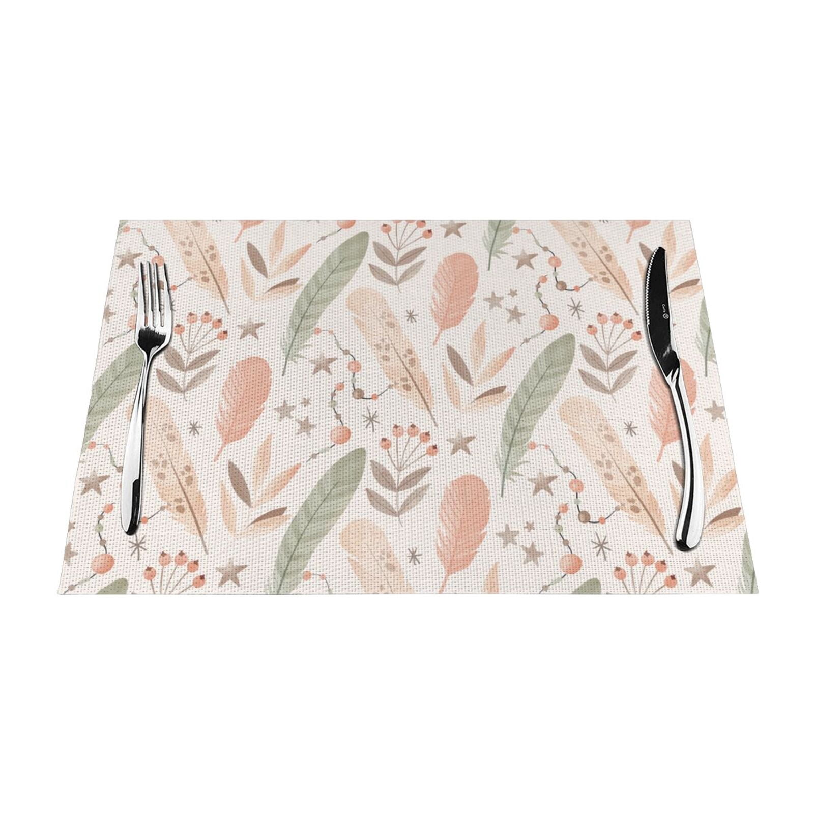 XMXT Woven Placemats Set of 6, Minimalist Feather Print Stain Resistant ...