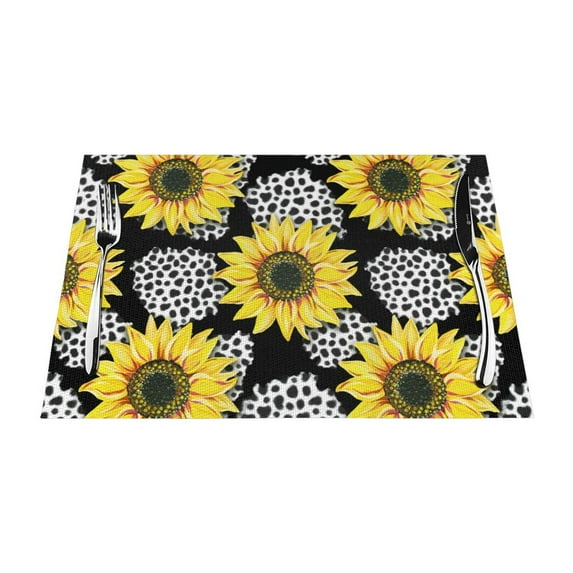 XMXT Woven Placemats Set of 6, Sunflower Realistic Coloring Stain Resistant Table Runner Anti-Skid Place Mats for Dining Table, 12 x 18 inches